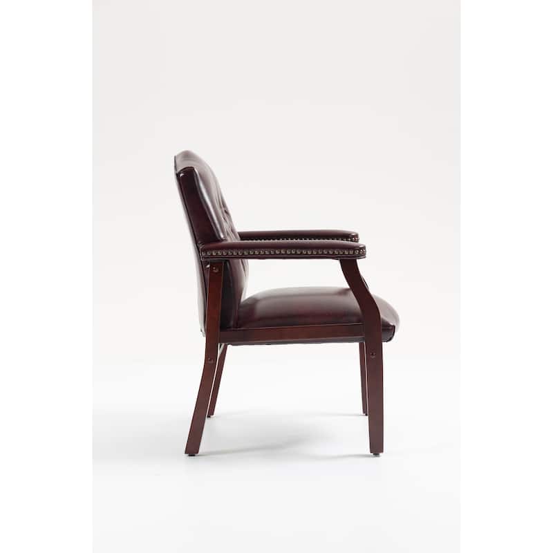 Leather Reception Guest Chairs W/Padded Seat and Arms Ergonomic Mid-Back Conference Office Guest Chairs