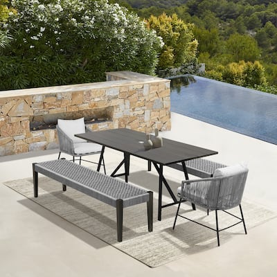 Koala Calica and Camino 5 Piece Outdoor Dining Set with Dark Eucalyptus Wood and Grey Rope and Cushions