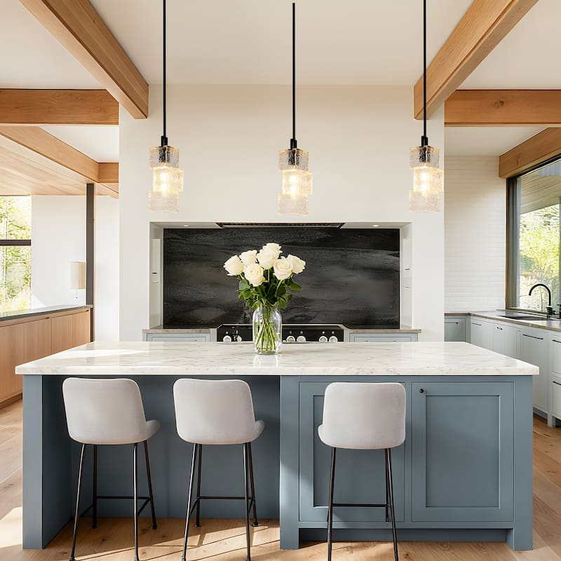 Modern Farmhouse 1-Light Kitchen Island Pendant Light Water Textured Rectangle Shade for Dining Room