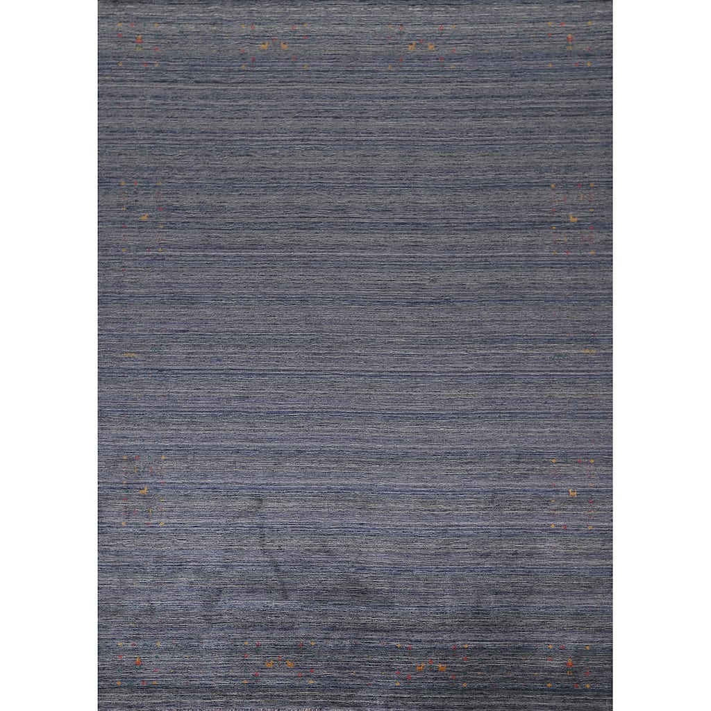 Striped Blue Gabbeh Oriental Area Rug Hand-Knotted Wool Carpet - 9'0"x 11'6"