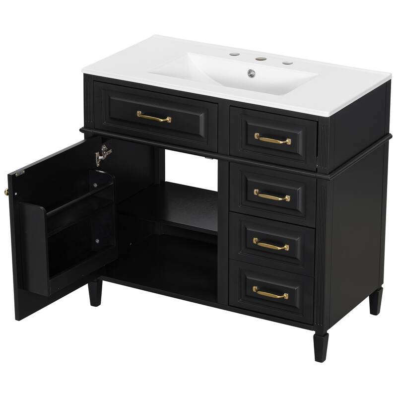 Freestanding 36 Inch Bathroom Vanity Cabinet with Ceramic Sink (Faucet Not Included)