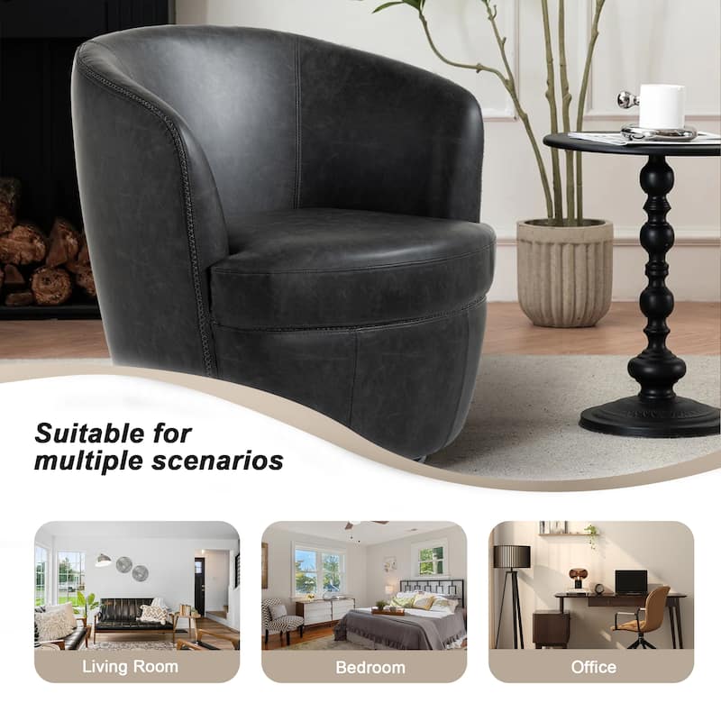 Faux Leather Swivel Barrel Accent Chair for Living Room