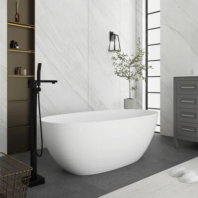 65 in. Solid Surface Freestanding Soaking Bathtub in Matte White