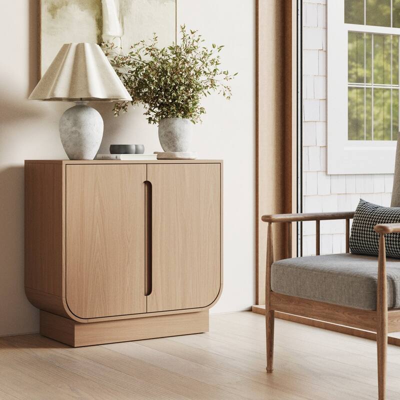 Joey Mid Century Modern Storage Cabinet, Arched Accent Cabinet with Rounded Bottom Edges and Integrated Door Pull Cutouts