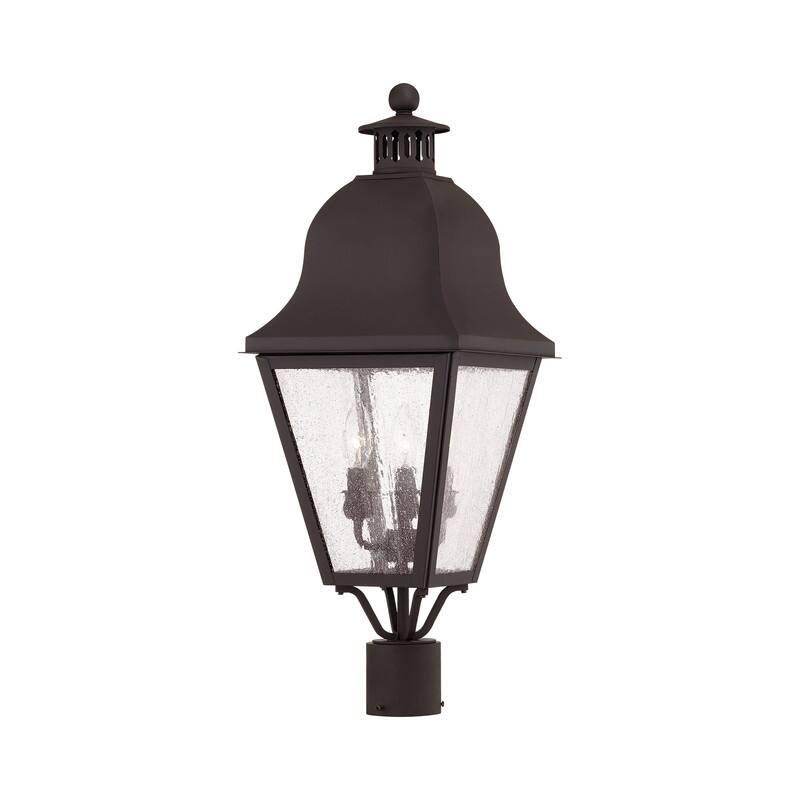 Livex Lighting 3-light Brown Brass Outdoor Post Lantern, 2556-07 - 10.5" SQ x 26.75" H
