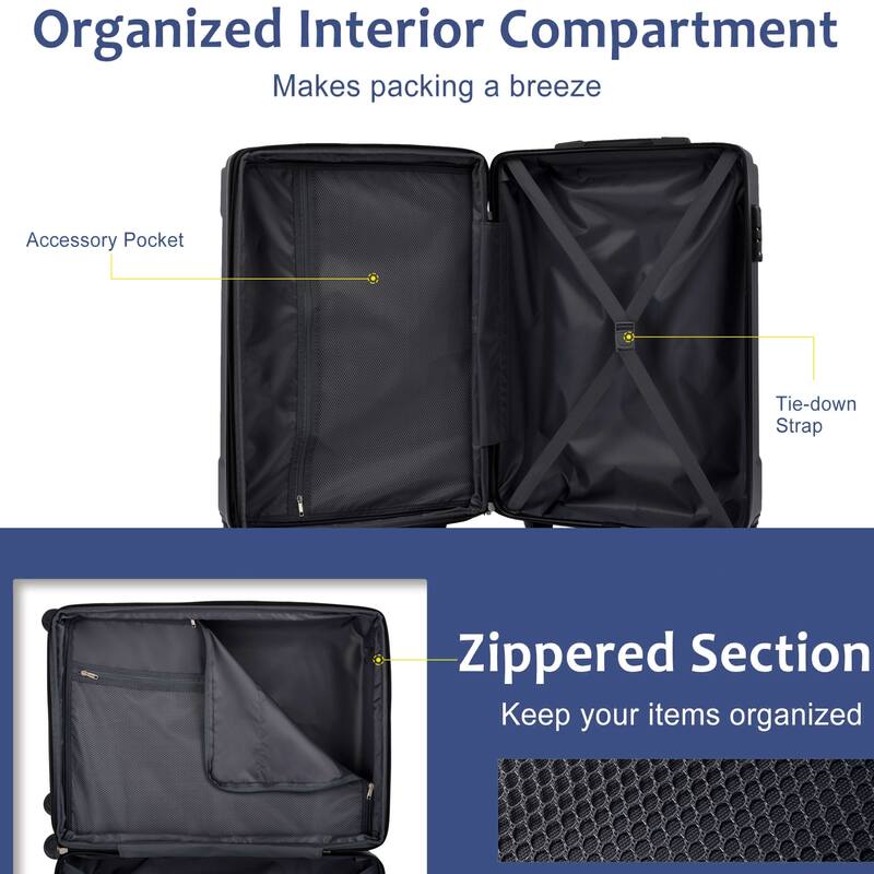 Hardshell Luggage 3-Piece Set with Expandable Storage, Spinner Wheels and Telescopic Handle, for Boarding Travel