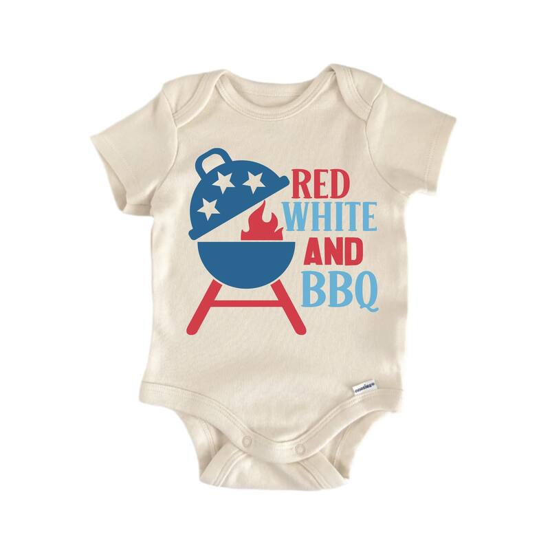 Red White Bbq July 4th America - Baby Boy Girl Clothes Infant Bodysuit Funny Cute - White - 0-3M