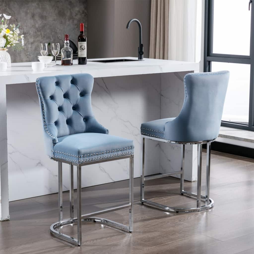 26" Counter Height Bar Stools Dining Chair with Sturdy Chromed Metal Base Legs Set of 2 - 20.30"L * 18.50"W * 39.40"H