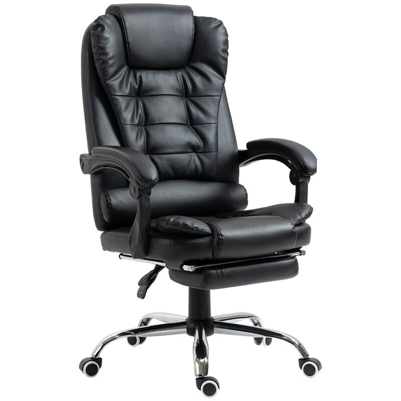 Black Rolling Chair Ergonomic Chair with Footrest, Leather Computer Chair Gaming Chair Office Chair with Lumbar Support