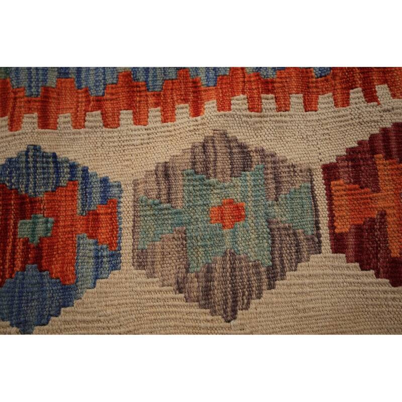 Geometric Kilim Large Rug Hand-Woven Wool Carpet - 10'4" x 16'1"