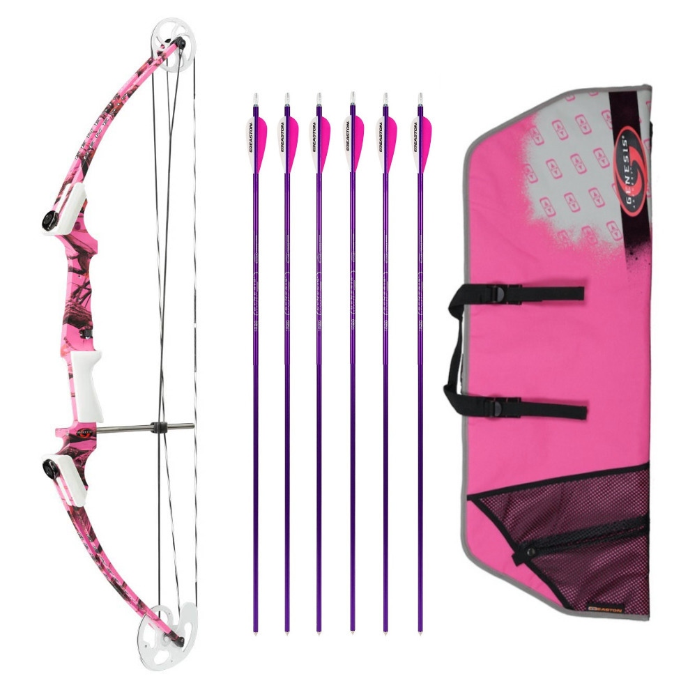 Genesis Archery Original Bow RH Pink Camo with 6 NASP Arrows