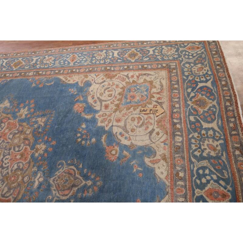 Tabriz Vintage Persian Area Rug Handmade Oriental Blue Wool Carpet - 9'8" x 12'5"