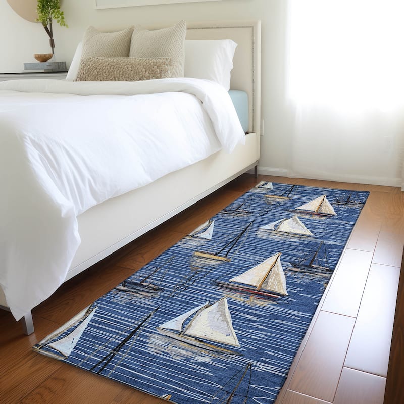 Premium Washable Super Soft Sailboat Marina Mayfield Rug - Navy - 2' 3" x 7' 6" - Runner