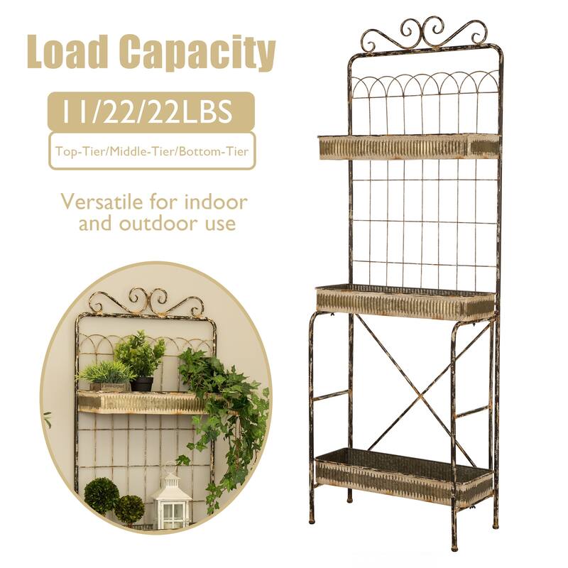 Glitzhome 68"H 3-tier Metal Plant Stands Planters Garden Flower Pot Storage Shelf Bakers Rack
