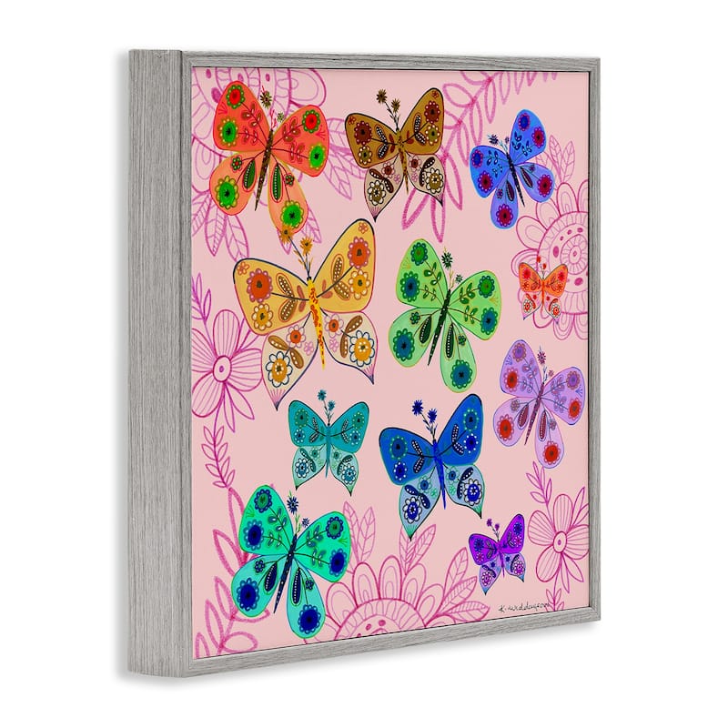 Stupell Bright Patterned Butterflies Framed Giclee Art Design By Kay Widdowson