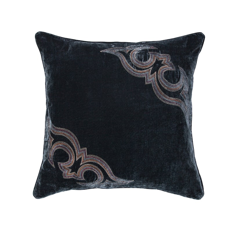 HiEnd Accents Stella Boot Stitch Faux Silk Velvet Pillow - 22"x22" - Midnight Blue