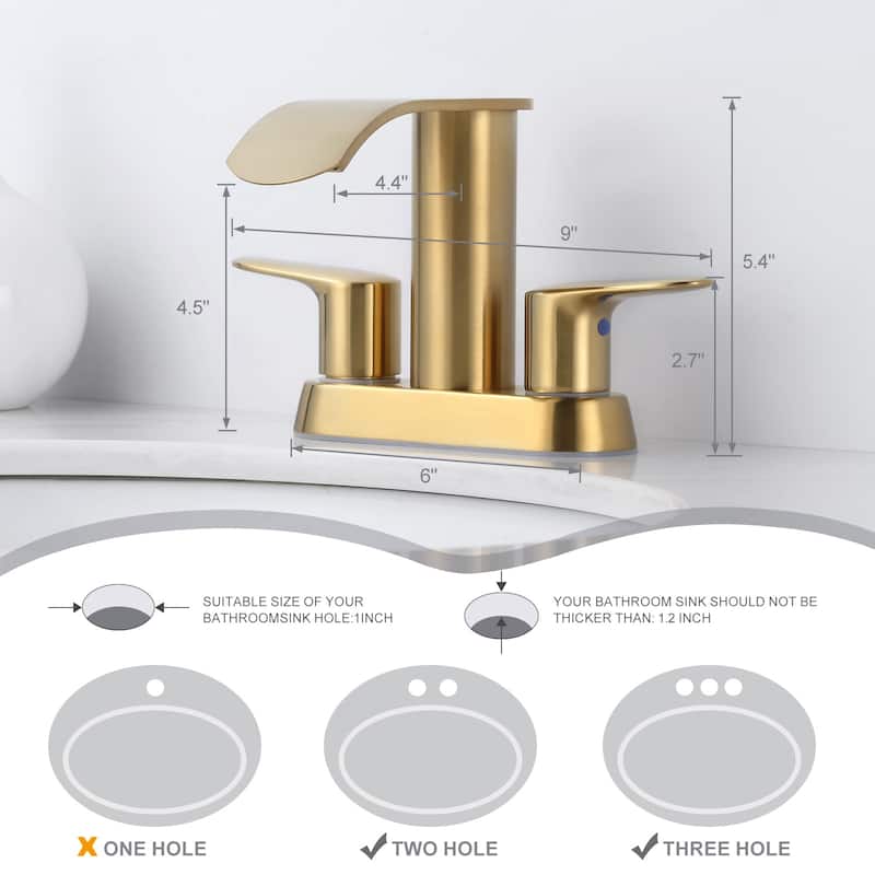 WOWOW 4 in. Centerset Double Handle Waterfall Bathroom Sink Faucet
