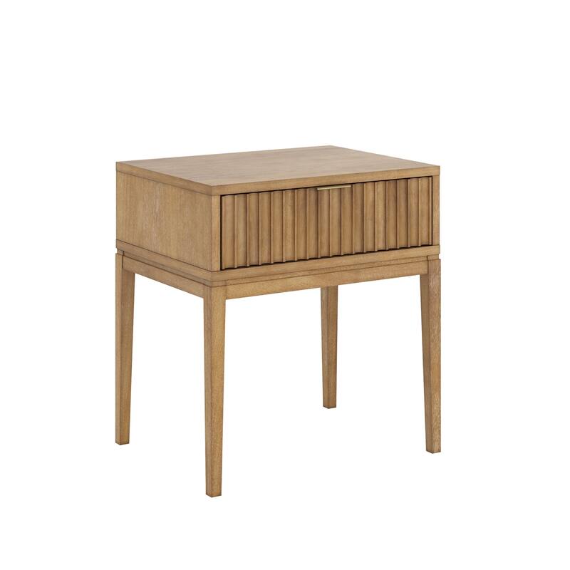 Jasper Mid-Century Modern Nighstand, Side Table with Storage and Fluted Drawer Doors with Brass Handles