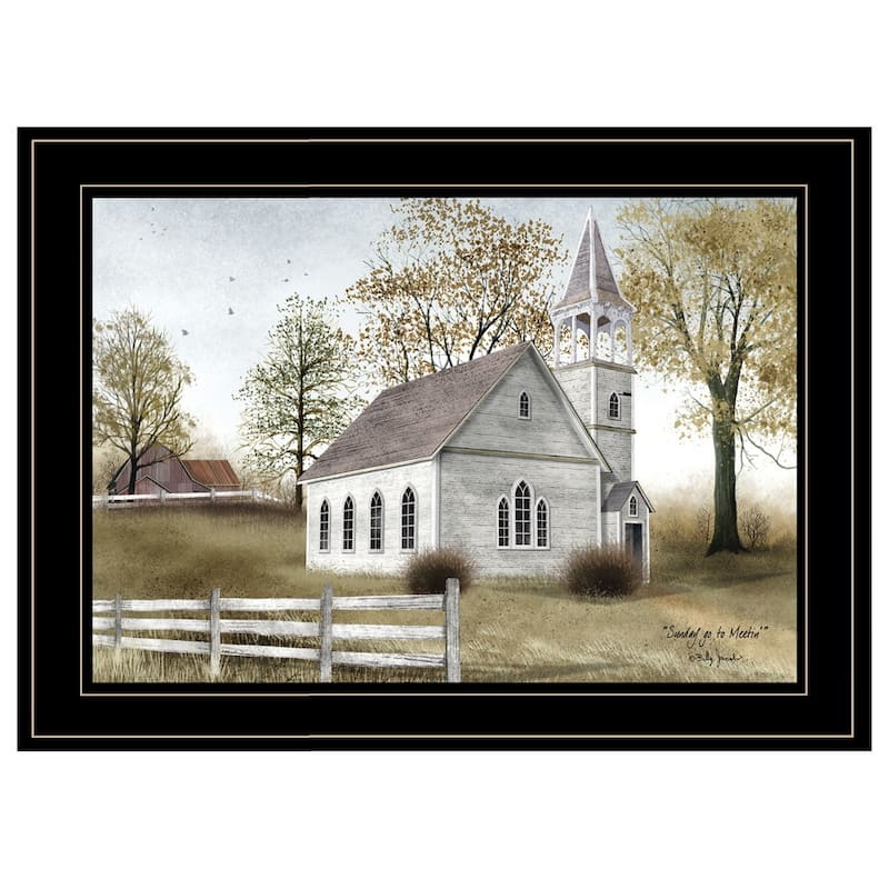 TrendyDecor4U Farmhouse "Sunday Go To Meetin" Framed Print Wall Art by Billy Jacobs - Earthtone