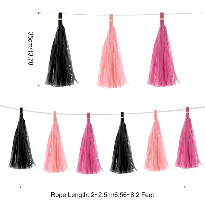 30Pcs Tassel Garland Banner with Rope - Black,Light Pink,Rose Red