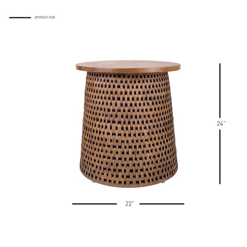 NPD Furniture Kamari Rattan Coffee Table & Side/ End Table with Wood Top