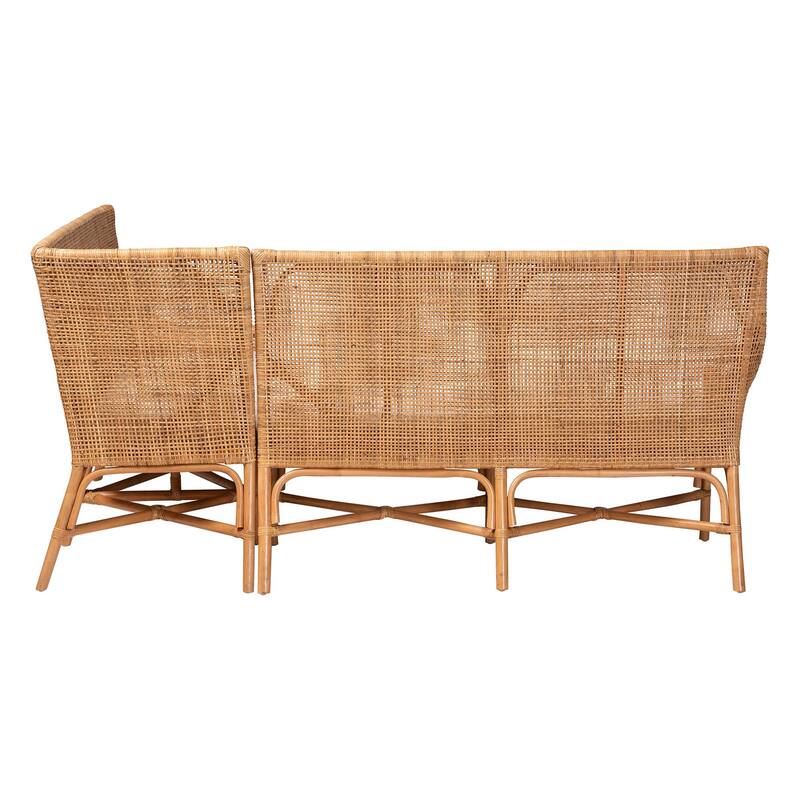 Baako Bohemian Light Honey Rattan 2-Piece Dining Nook Bench Set