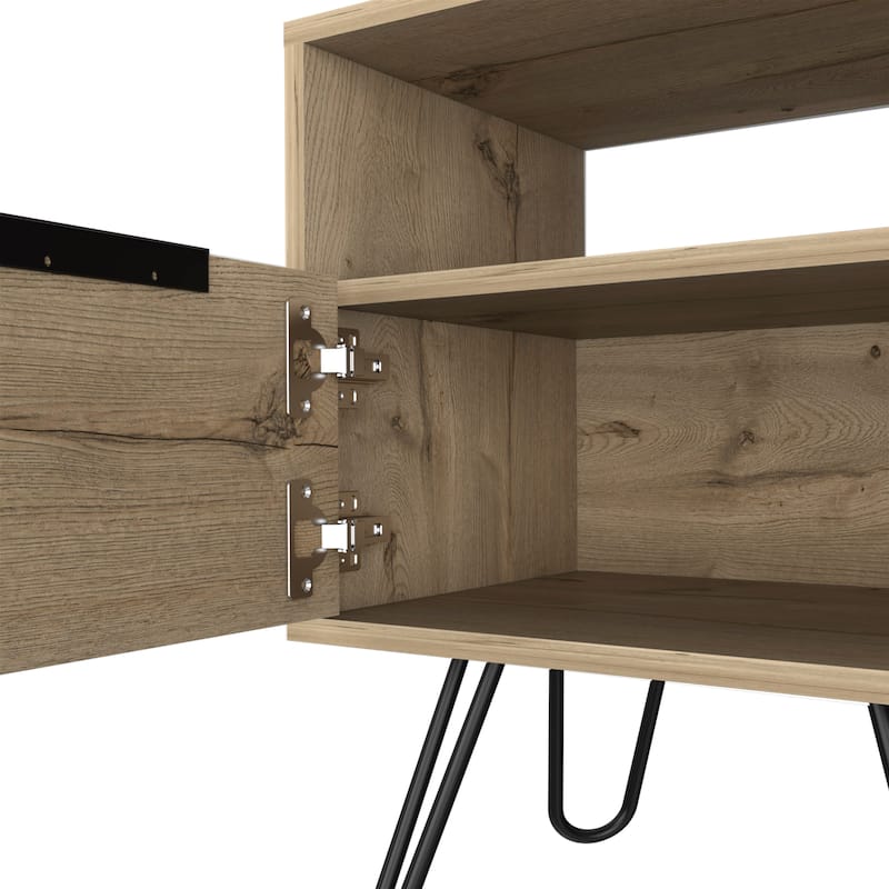 Nightstand 22"H, One Open Shelf, Single Door Cabient, Hairpin Legs, Black
