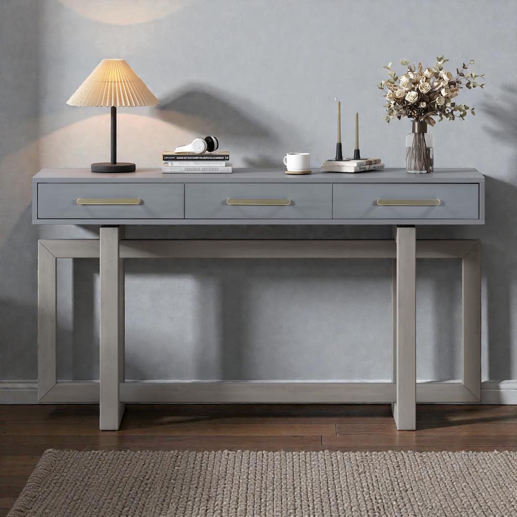 Elegant Console Table with 3 Drawers, Extra Long Entryway Table for Hallway Living Room Foyer