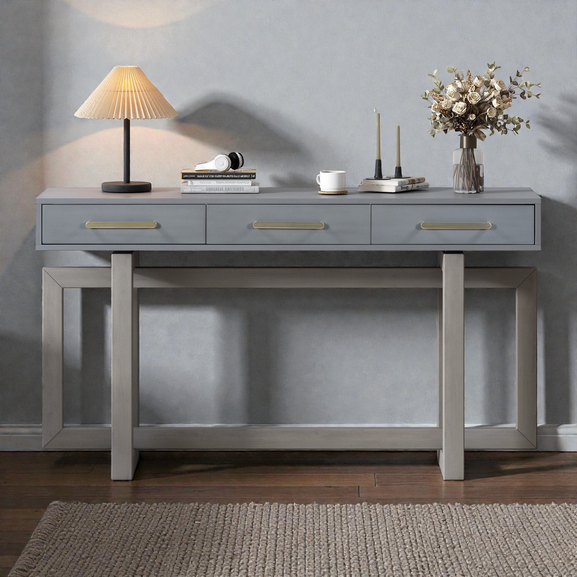 Elegant Console Table with 3 Drawers, Extra Long Entryway Table for Hallway Living Room Foyer