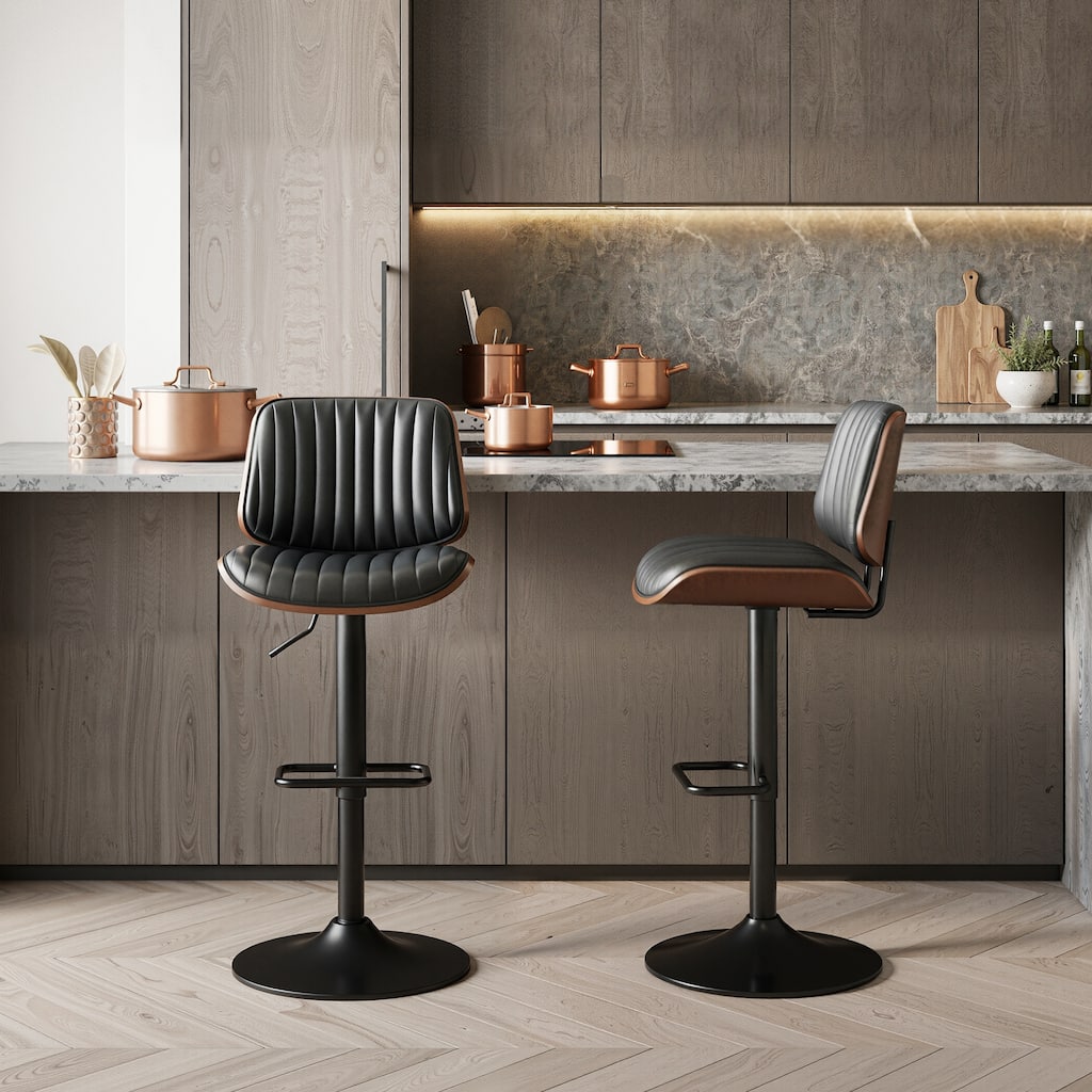 Adjustable Swivel Bar Stools with Footrest, Faux Leather Counter Stools for Kitchen Island