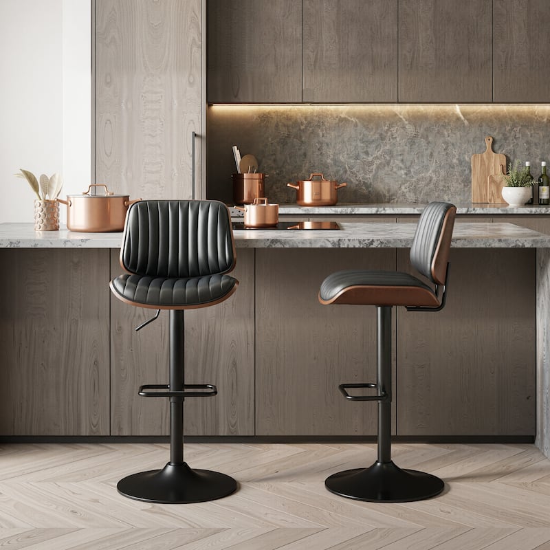 Adjustable Swivel Bar Stools with Footrest, Faux Leather Counter Stools for Kitchen Island