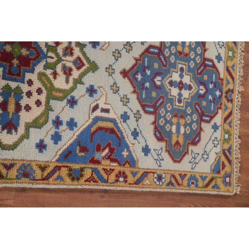 Geometric Kazak Accent Rug Handmade Oriental Blue Wool Carpet - 2'7"x 5'10"