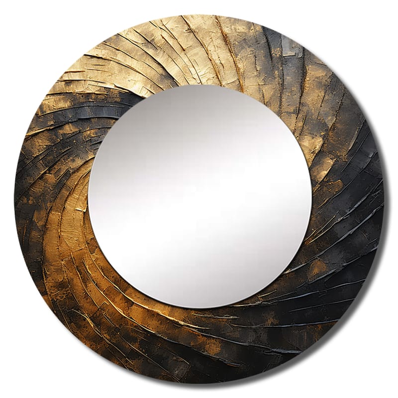 Designart "Gold Black Spiral Poteries I" abstract spirals Living Room Mirror - gold Modern Round Mirror