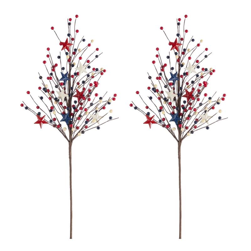 Glitzhome 28"H Set of 2 Patriotic/ Americana Stars and Berry Picks