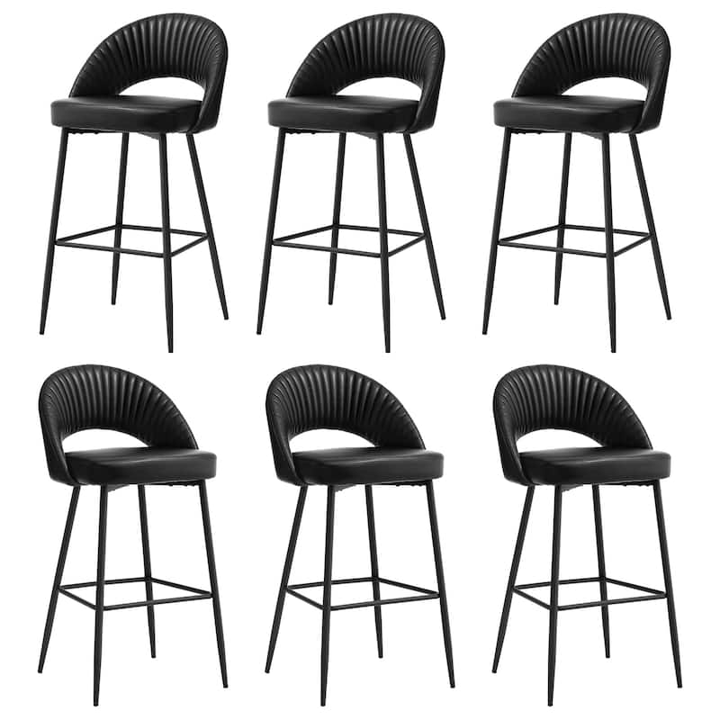 Glitzhome Modern Quilted Leatherette Tapered Legs Bar Stools Set of 4 or 6 - Set of 6-Black