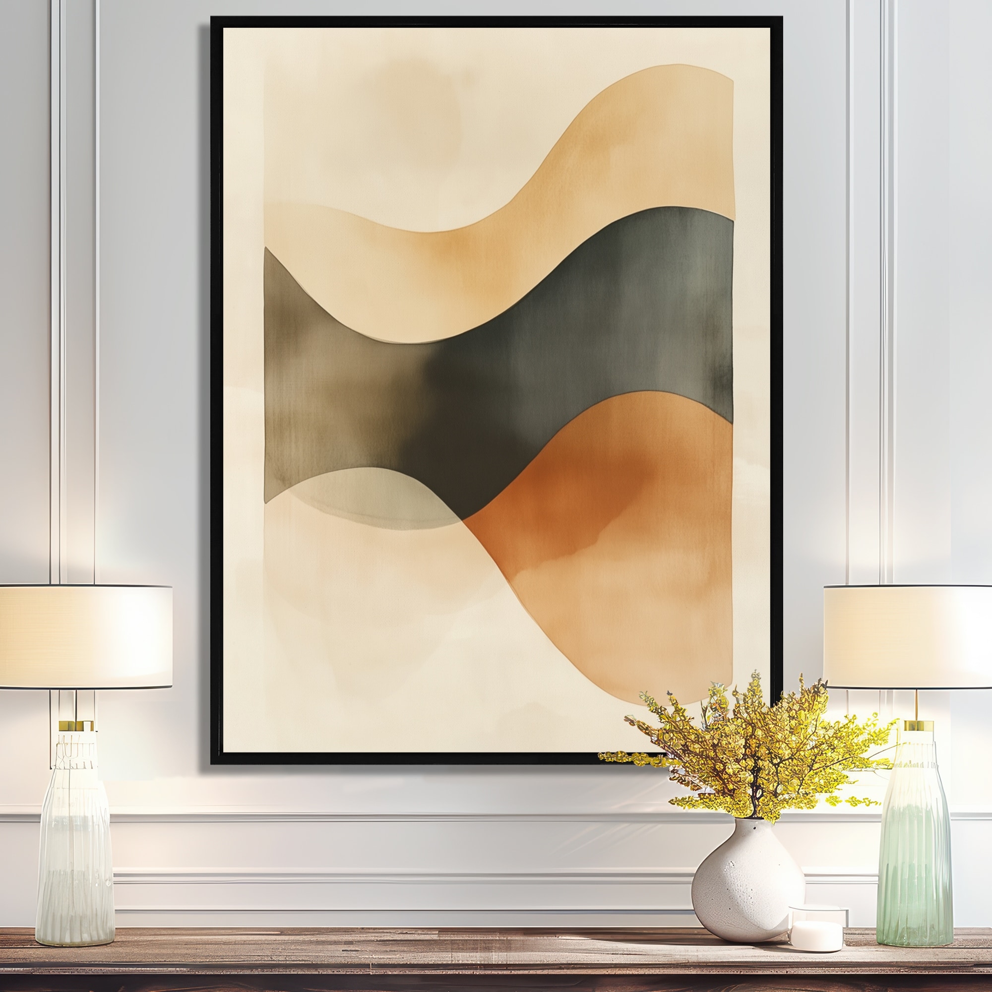 Designart Rust Beige Flowing Curves II - Modern Framed Wall Art