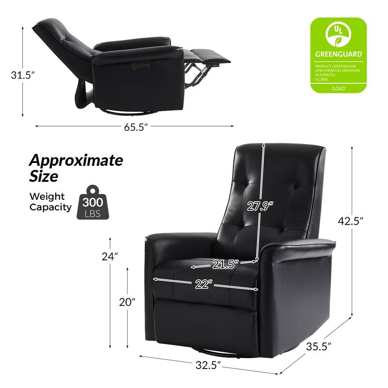 Valentin Modern Faux Leather Swivel Power Recliner with USB Ports Set of 2 by HULALA HOME