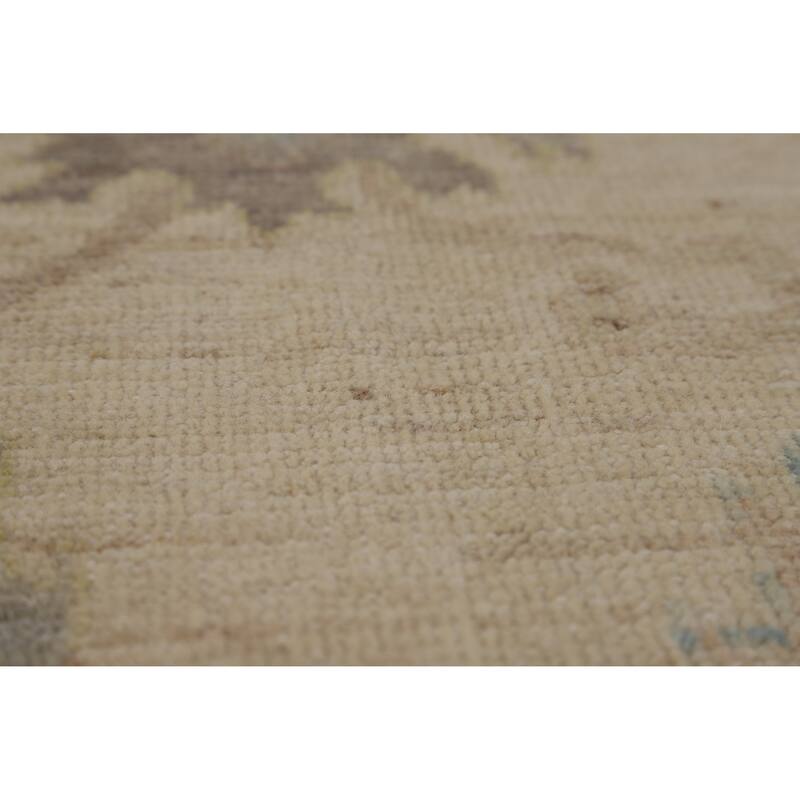 Beige Vegetable Dye Oushak Turkish Area Rug Hand-Knotted Wool Carpet - 7'10"x 9'10"