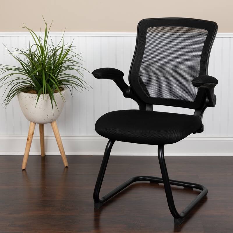Mesh Sled Base Side Reception Chair with Flip-Up Arms