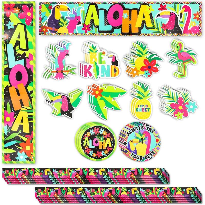 Infinite Curiosity Tropical Classroom Bulletin Board Cutouts, Colorful Chalkboard Borders (40 Pcss)