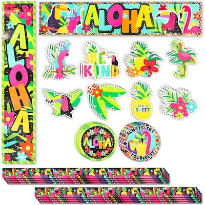 Infinite Curiosity Tropical Classroom Bulletin Board Cutouts, Colorful Chalkboard Borders (40 Pcss)