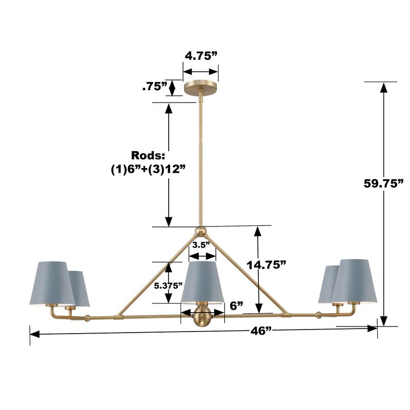 Xavier 6 Light Vibrant Gold and Blue Chandelier - 46"W x 14.75"H x 18"D