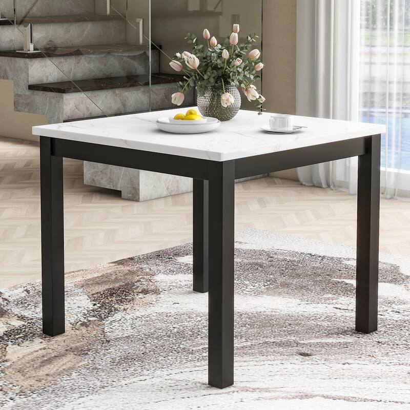 Roomfitters 5-Piece Counter Height Dining Table Set with Faux Marble Square Table and Velvet Upholstered Chairs