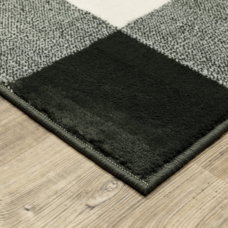 Vista Home Bellingham Gingham Plaid Dark Charcoal Grey/Off-White Rug-