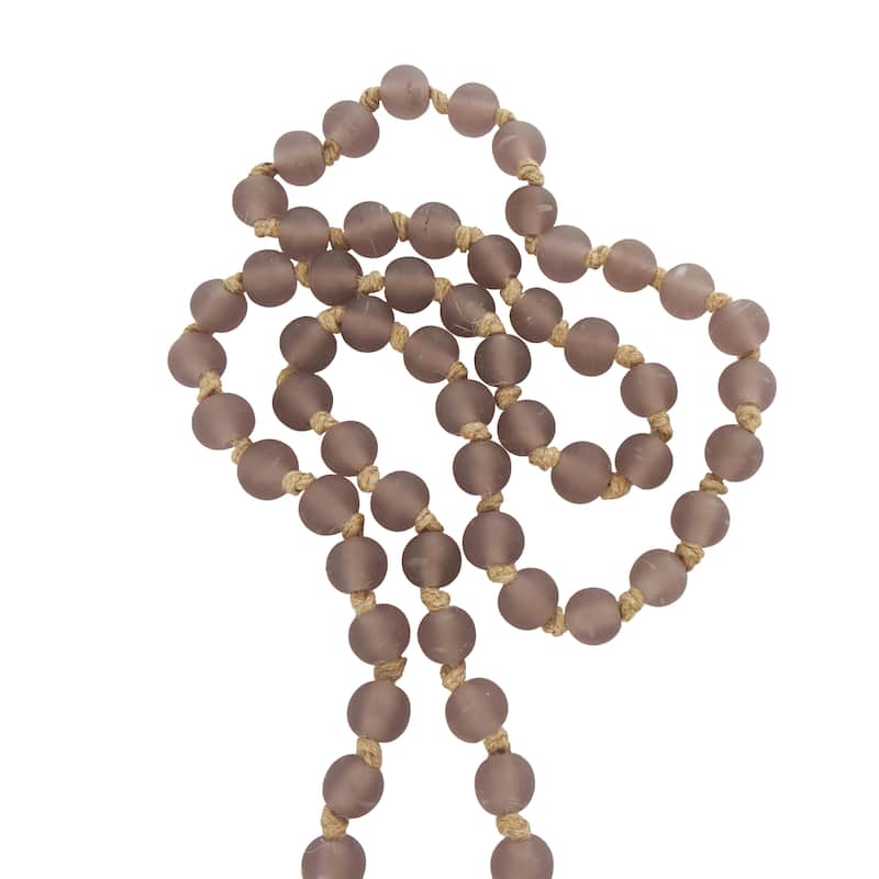 Glass Handmade Round Long Frosted Beaded Garland with Tassel with Knotted Brown Jute - Various Colors - Roche River Decor