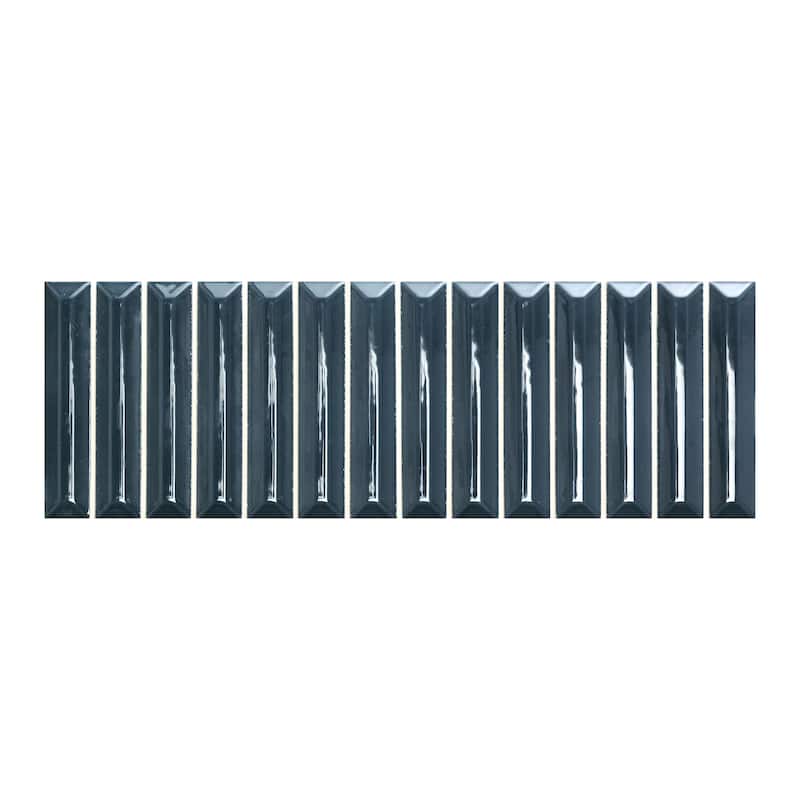 Hashi 4" x 12 Fluted Kit Kat Glossy Italian Wall Tile - Muscari Navy Blue.