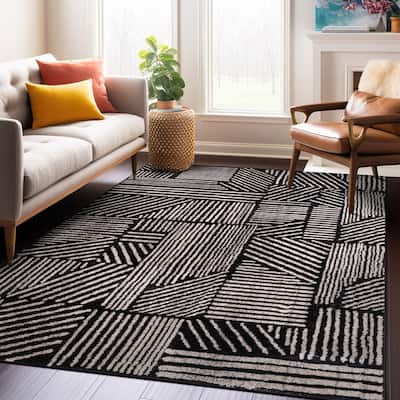 World Rug Gallery Contemporary Boho Stripes Black Area Rug