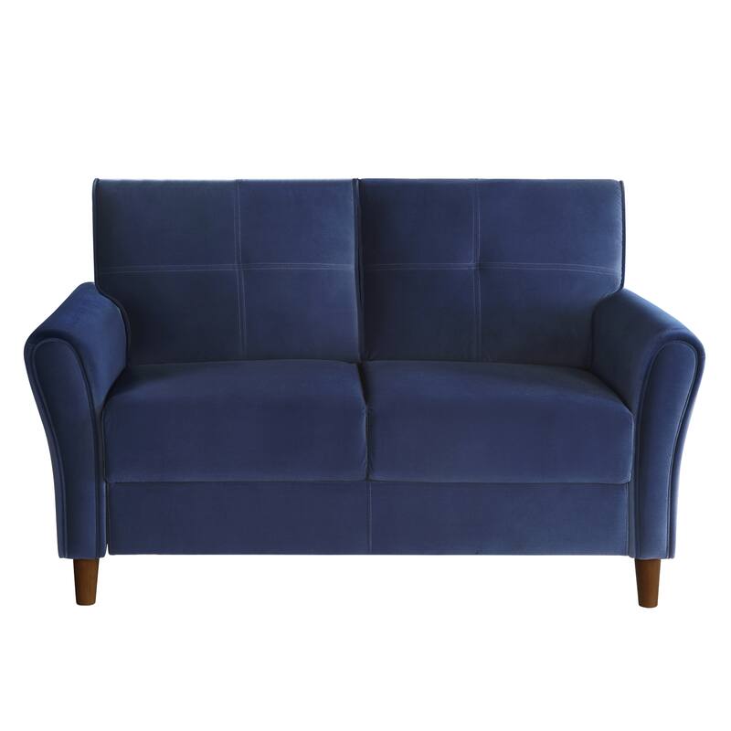 Brown Velvet Upholstery 1Pc Comfort Loveseat Plush Seatbacks Tufted Detail Solid Wood Frame Modern Living Room Furniture - Blue
