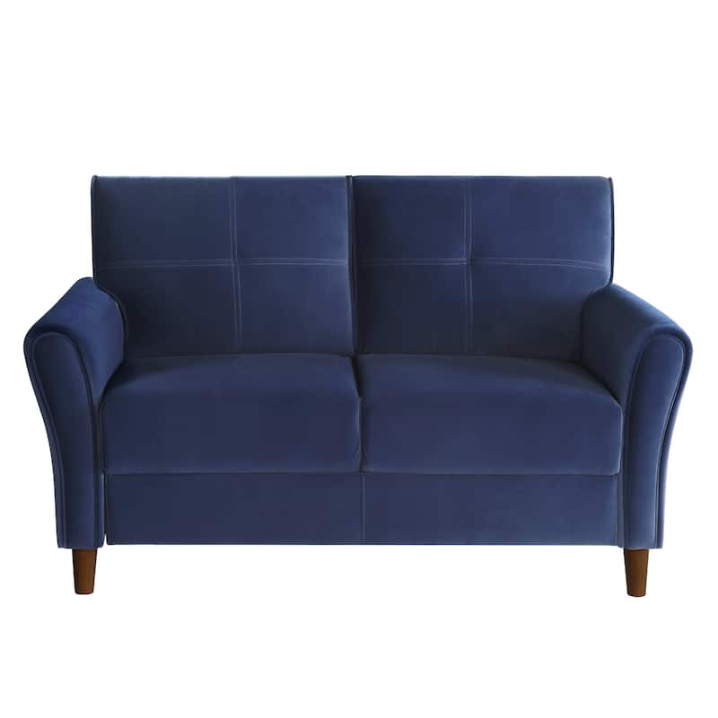 Velvet Upholstered Loveseat Sofa, Small Loveseat with Plush Seatbacks, 2-Seat Sofa with Tufted Backrest and Solid Wood Frame