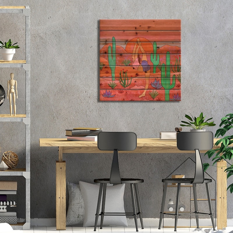Yoga In The Desert I Print On Wood by Olivia Bürki - Multi-Color